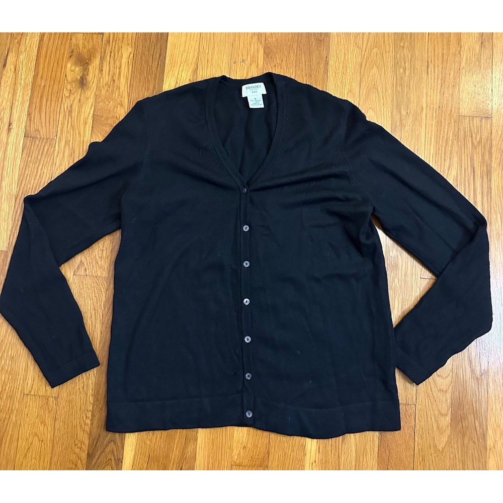 Brooks Brothers 346 Black Merino Wool V-Neck Cardigan Sweater Womens Medium